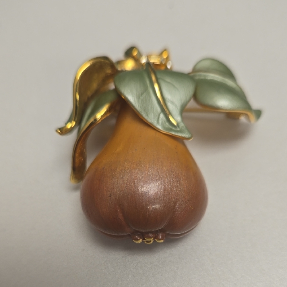 Joan Rivers Gold and Green Pear Brooch